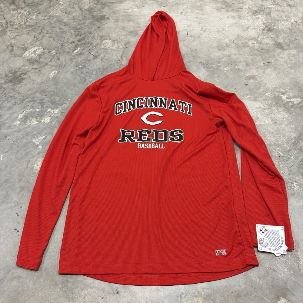 Cincinnati Reds Shirt Mens Med Red Hooded Long Sleeve MLB Baseball TX3 Cool NWT